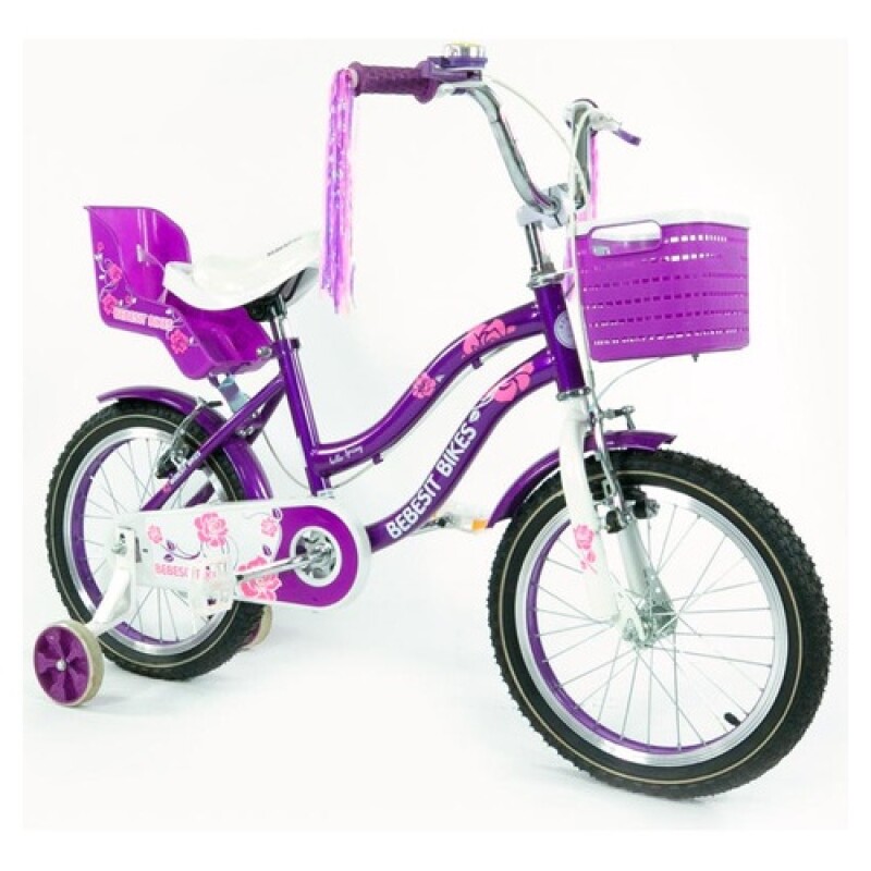 Bicicleta Bebesit Queen rodado 16" con rueditas y canasto Violeta