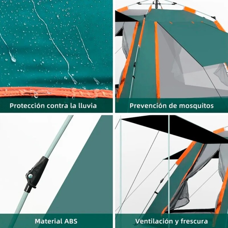 Carpa con Avance Liviana Impermeable Ventilada Capacidad 6 a 7 personas VERDE