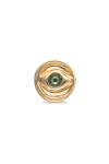 ANILLO TIPO SELLO EN ALEACIÓN DE METALES BAÑADO EN ORO 18K EN FORMA DE OJO CON CRISTAL FACETADO VERDE Anillo