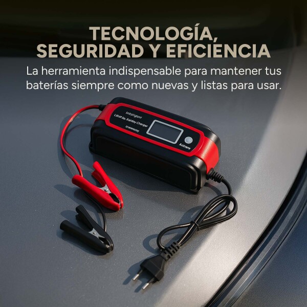 Cargador Bateria Inteligente Auto Moto Lancha Premium 14.6V® Color Rojo
