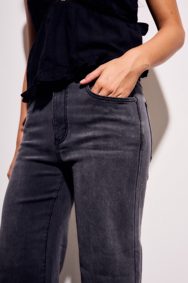 Jean Flared Wide Leg Denim Gris