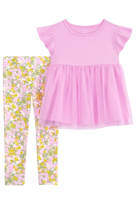 Set dos piezas de algodón, calza floral y blusa Set dos piezas de algodón, calza floral y blusa