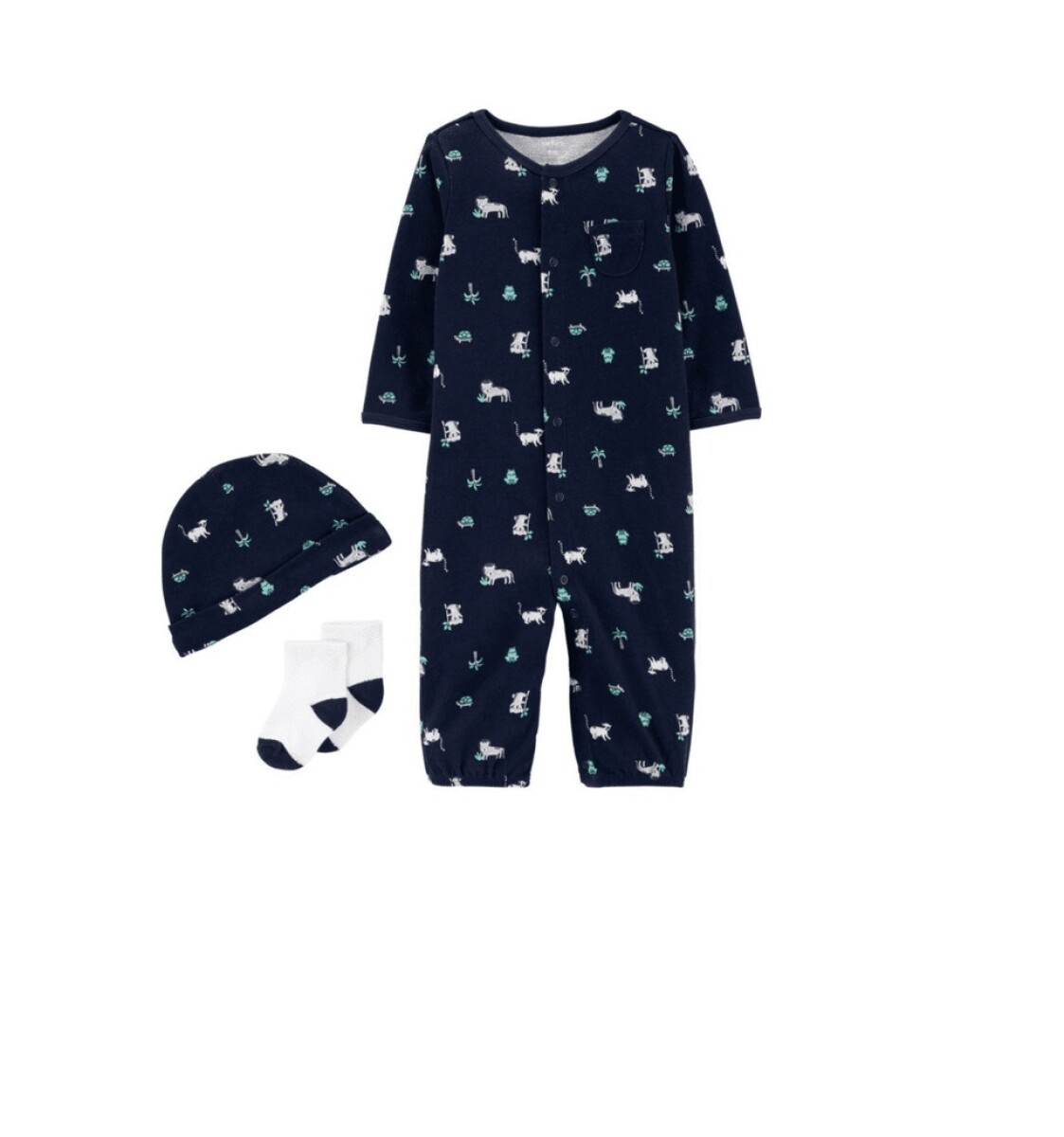 Enterito Carters Con medias y gorro - Primer Muda NB - Safari Azul 