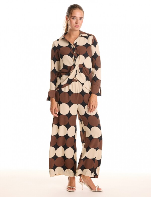 Conjunto Camisa Nudo & Pantalón Wide Leg MARRON/MULTI