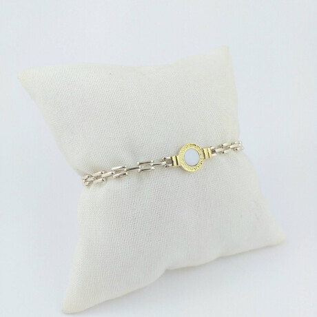Pulsera de plata 925 panther con detalle de double oro 18Ktes aplique central de nácar Griega