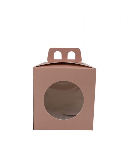 Caja 13x13x12 con visor + asa. ROSADO