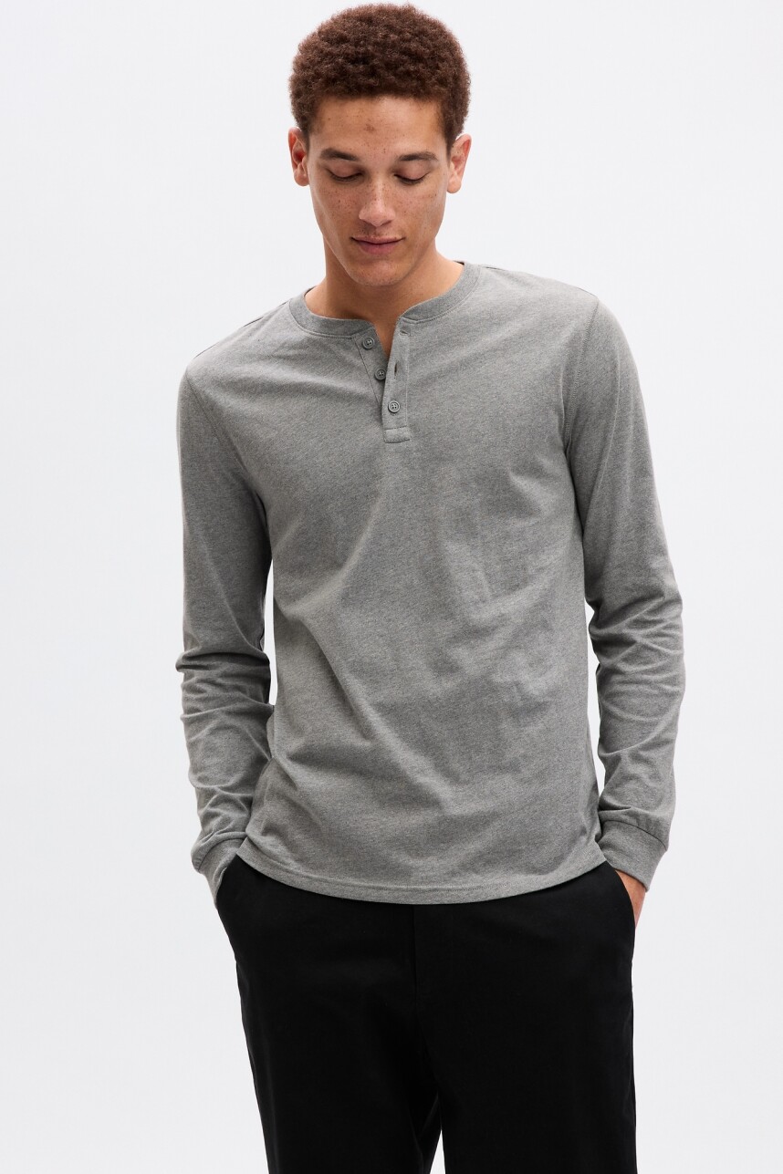 Remera Cuello Con 3 Botones Hombre B30 Grey Heather