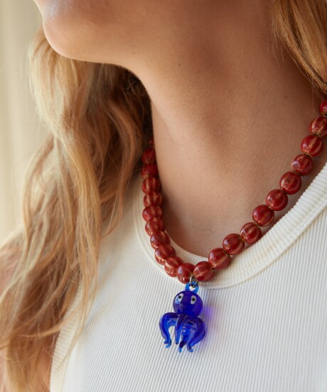 COLLAR PULPO (CERÁMICA Y VIDRIO) ROJO/AZUL