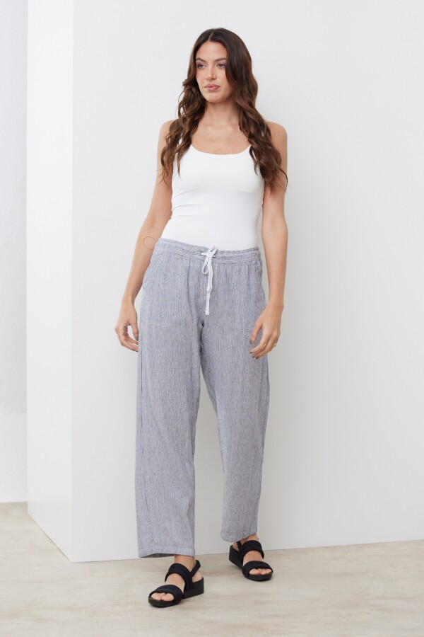 Pantalon Lino AZUL/BLANCO