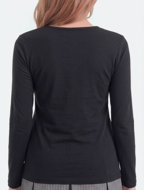 BLUSA CRUZADA DE MANGA LARGA CON CUELLO EN V NEGRO