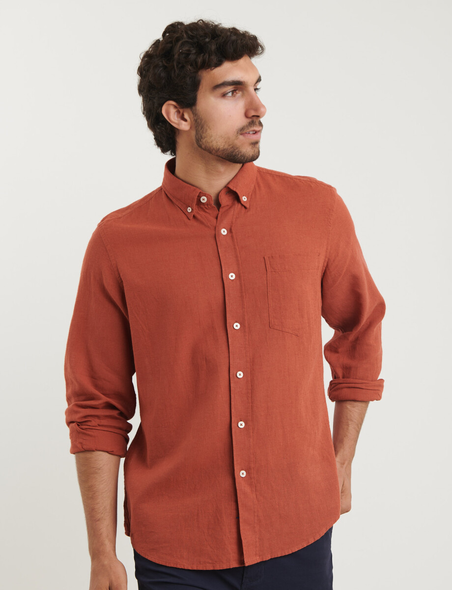 011665 CAMISA DE LINO HARRINGTON LABEL Ladrillo