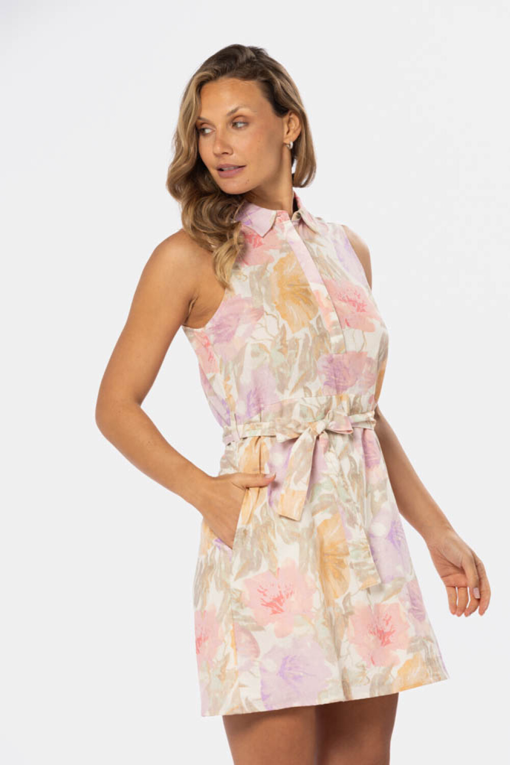 VESTIDO DE LINO ESTAMPADO Rosa