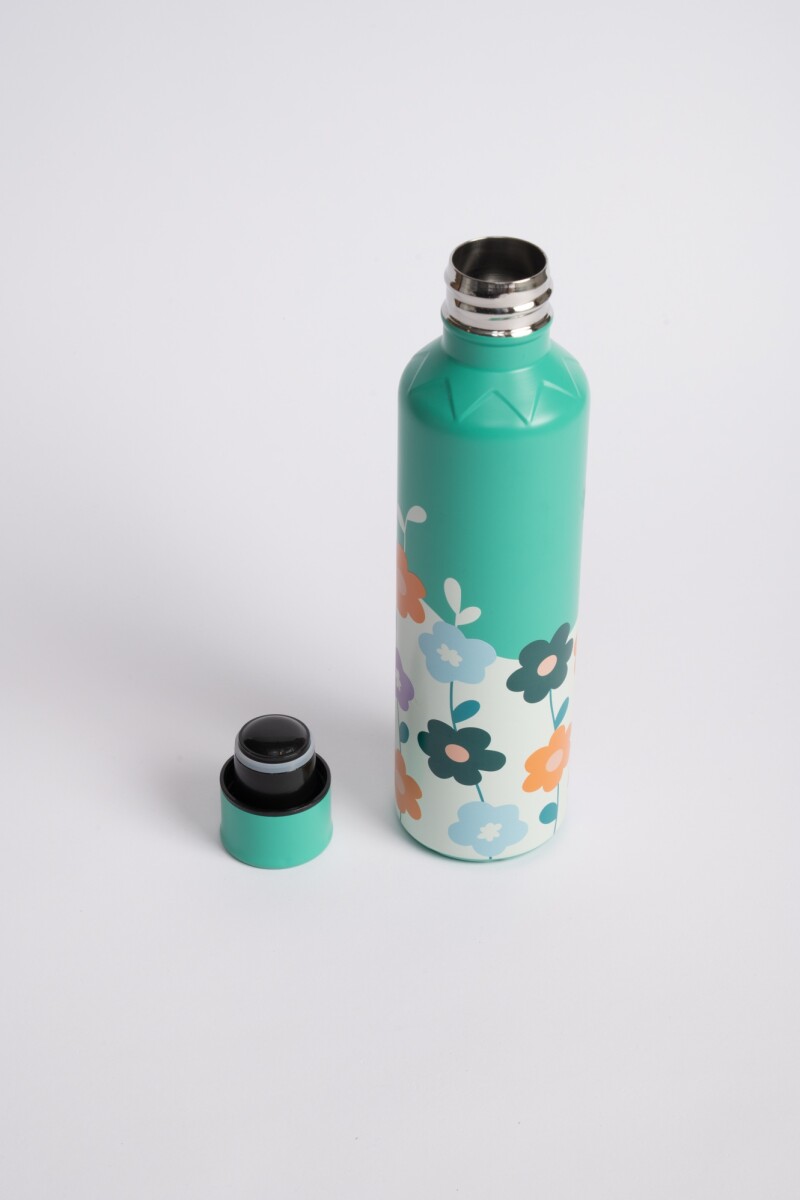 Botella de acero estampa Flores Verde