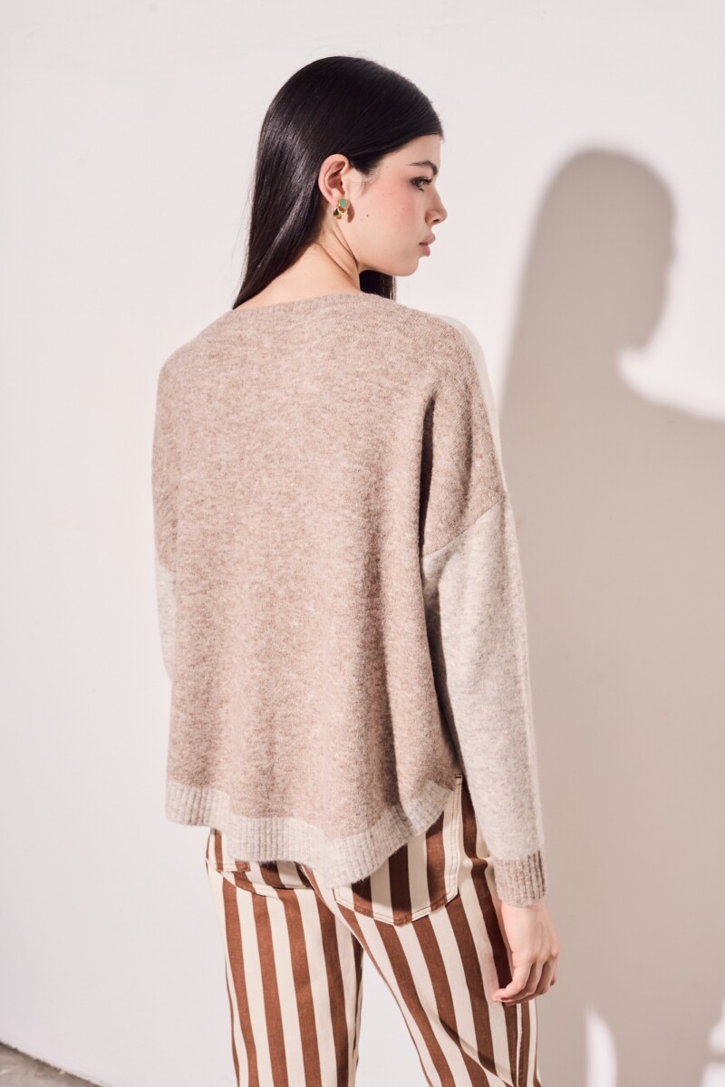 Sweater Color Block Beige Melange