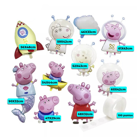 Set Globos Metal Peppa Pig X10 Pcs Cumple +Cinta N11 Cot002004