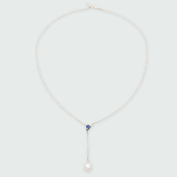 Colgante y cadena MOON Gota de cielo en plata 925 con zafiro y perla Colgante y cadena MOON Gota de cielo en plata 925 con zafiro y perla