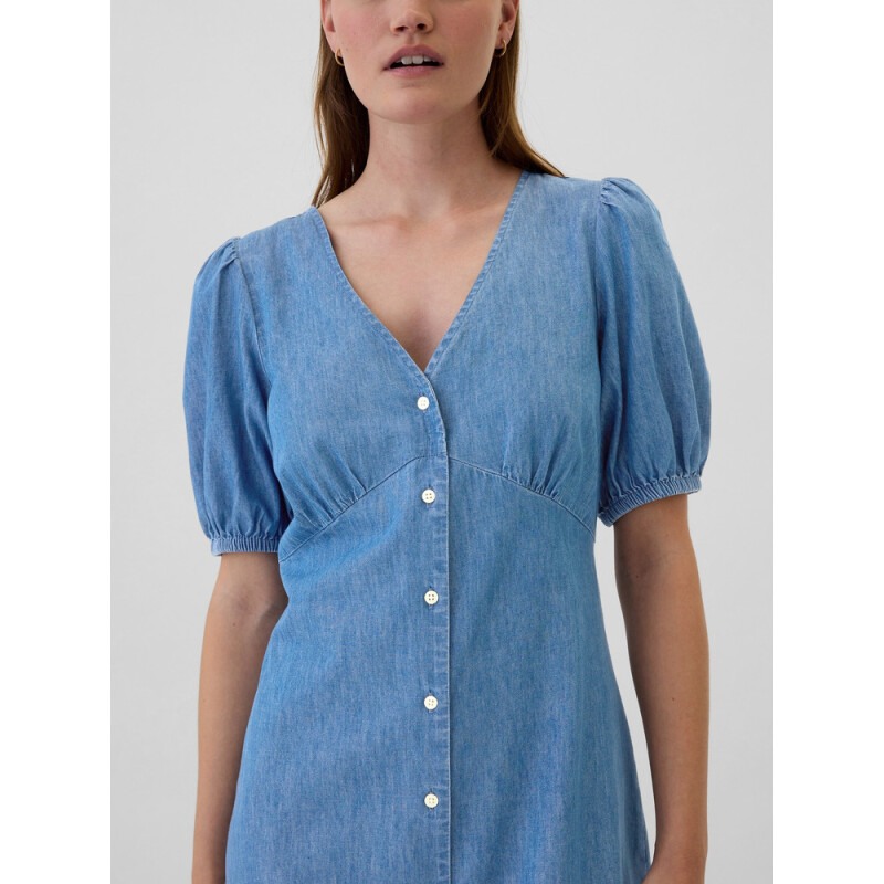 V-BUTTON FRONT SS DRESS DNM MEDIUM WASH