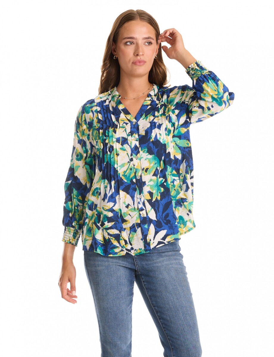 Blusa Plisada - Multi/azul 