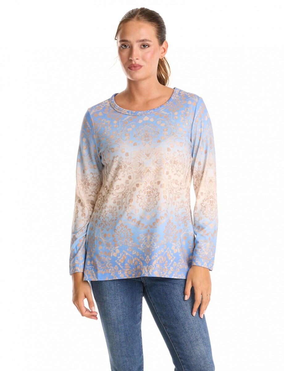 Remera Soft Print - Multi/celeste 