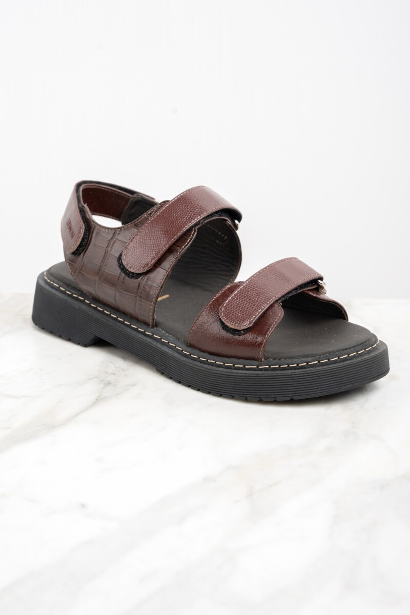 Sandalia Cuero Combinada Bordeaux