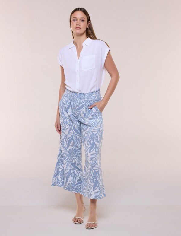 Pantalón Crop Lino Wide Leg CELESTE/MULTI