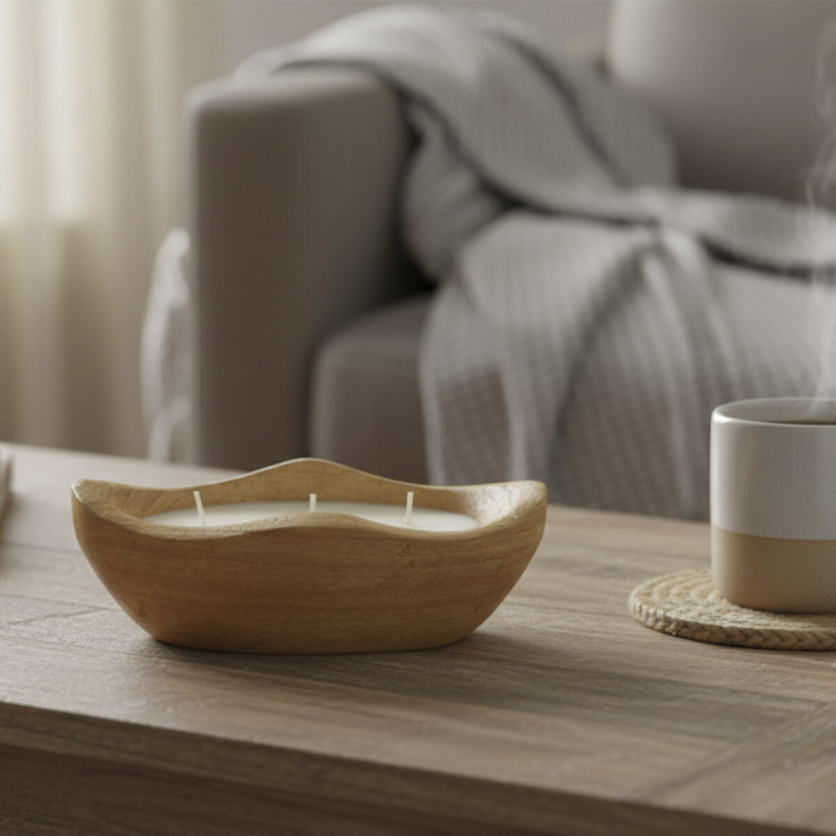 Vela Ovalada con Soporte de Madera 21 x 11 cm 
