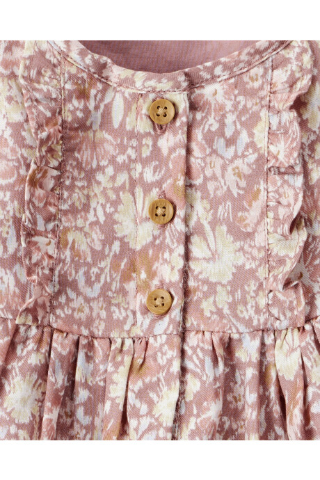 Vestido de algodón, rosado, diseño floral Vestido de algodón, rosado, diseño floral