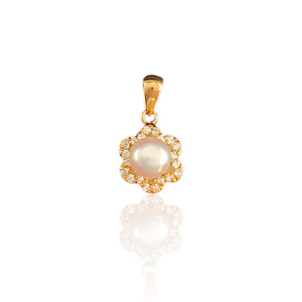 Dije Flor-Oro bajo-Con Perla y Piedra Zirconia-CP8535 Conperla