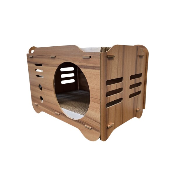 Casa Gatos Cama Cucha Cueva Madera MDF Corrugado Rascador Variante Color Madera