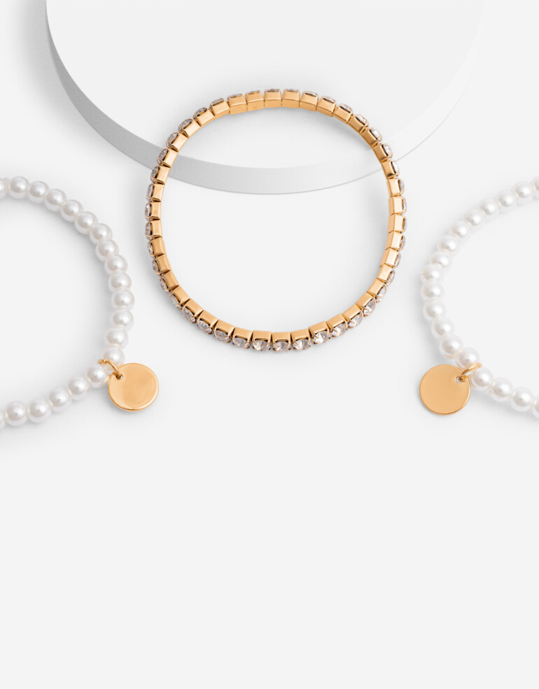 Pulseras Elásticas Sets Perla Set De Pulseras Con Perlas - Dorado