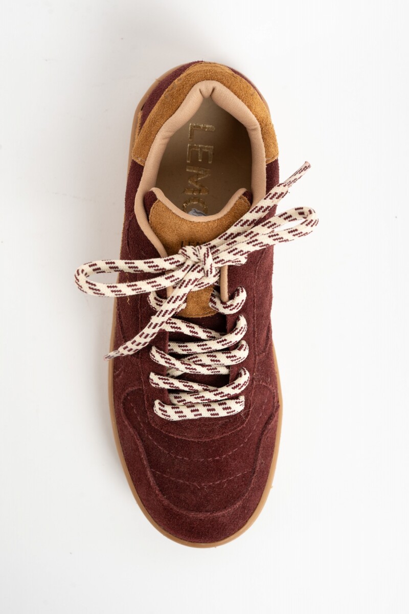 Zapatilla Gamuza Combinada Burdeos