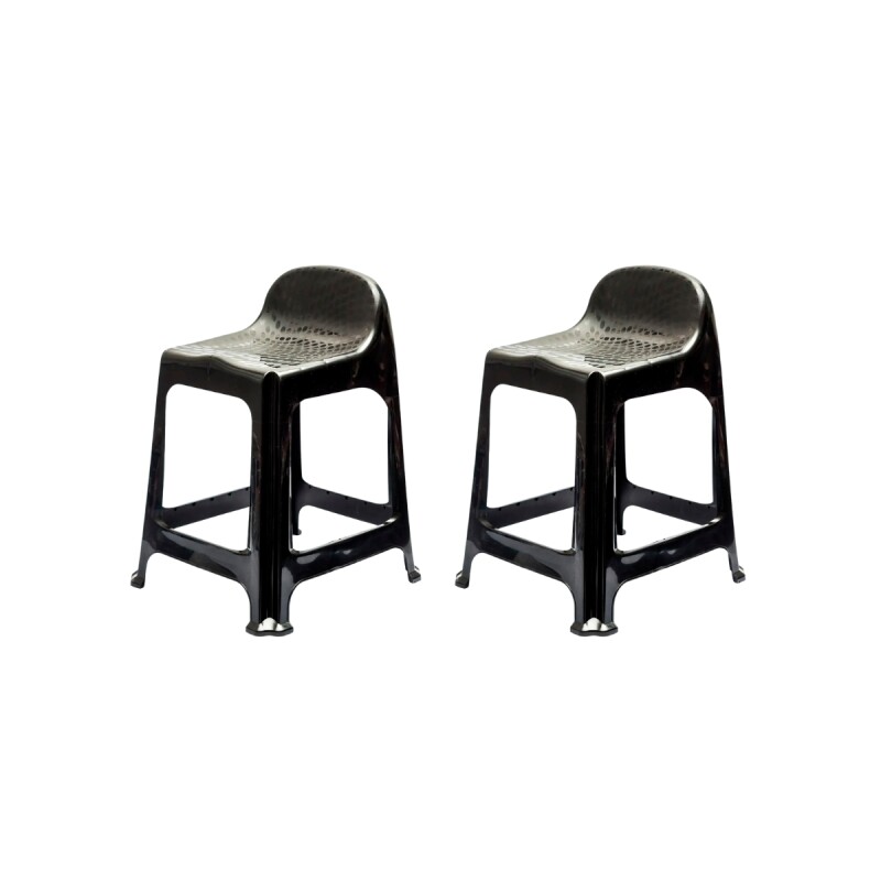 Set x2 Banqueta con respaldo apilable resistente NEGRO
