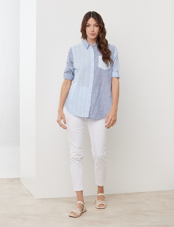 Camisa Algodon Combinada CELESTE/MULTI