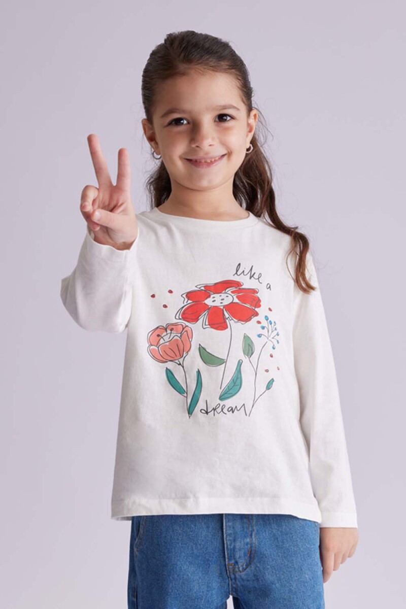 Remera manga larga - Flor blanco 