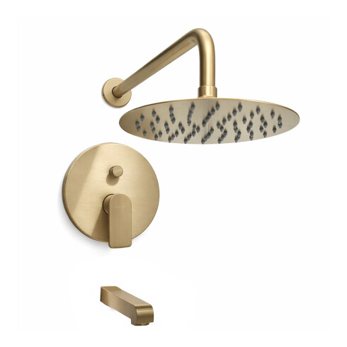 Griferia Para Ducha De Empotrar Monocomando 35Mm Con Roseta, Brazo Y Pico, Oro Semi Mate Alassio Aqualia 000