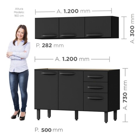 Kit de Cocina Bajo Mesada 3 Puertas y 2 Cajones con Pileta Central Tramontina Acero Inox Y Areo 3 Puertas - Negro Kit de Cocina Bajo Mesada 3 Puertas y 2 Cajones con Pileta Central Tramontina Acero Inox Y Areo 3 Puertas - Negro