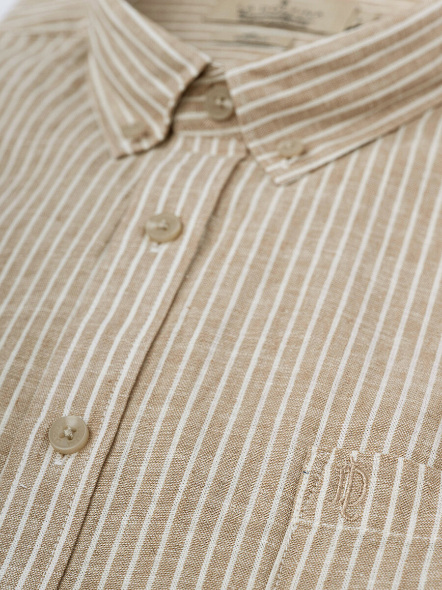 Camisa m/l rayada - beige 
