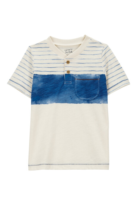 Remera henley de algodón, manga corta, diseño colorblock Sin color