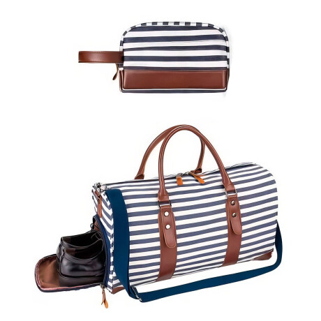 Bolso de viaje rayado + cosmetiquero Bolso de viaje rayado + cosmetiquero