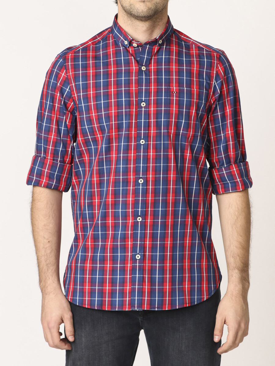 Camisa Button Down A Cuadros Harrington Label - Rojo/azul 