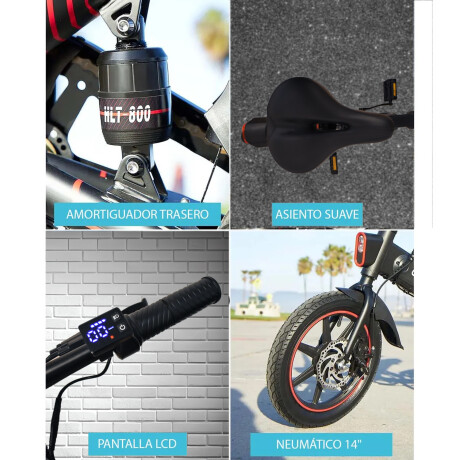 Bicicleta Eléctrica Plegable Gyroor C3 R14 para Adultos Negro