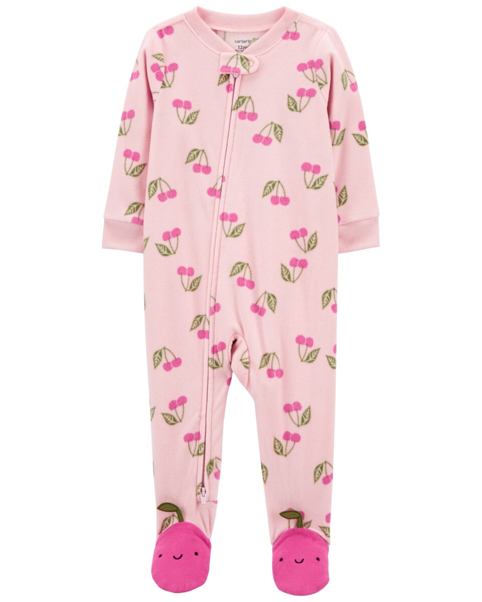 Pijama uno pieza de micropolar, con pie, diseño cerezas 
