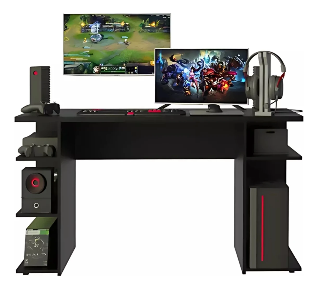 Escritorio Gamer Mesa Para Pc Estantes Calidad - Negro 