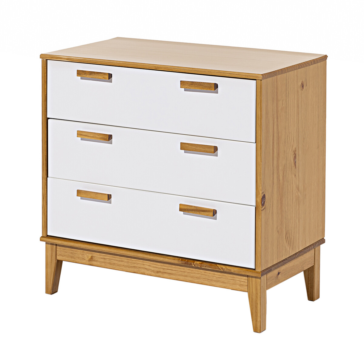 Mesa de luz en madera maciza - Gran tamaño - 3 cajones - Blanco 