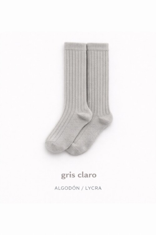 Calcetín alto canalé gris claro Gris
