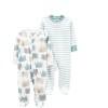 Enterito X2 algodón Carters con pie RN Elefante Celeste Beige Striped Pastel