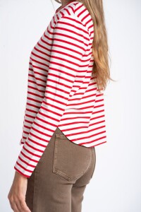 Remera Rayada Algodón Elastano Rojo