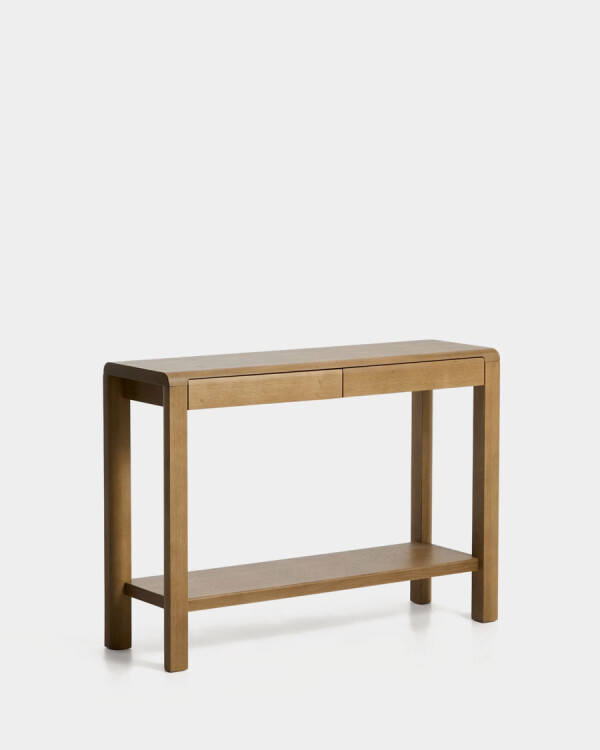 Consola Arelida de chapa y madera maciza de roble acabado marrón claro 112 x 80 cm FSC Mix Credit Consola Arelida de chapa y madera maciza de roble acabado marrón claro 112 x 80 cm FSC Mix Credit