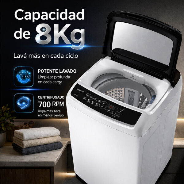 Lavarropas Samsung Carga Superior 8kg Inverter LAVARROPAS SAMSUNG 8KG WA80CG4240BW W/BK