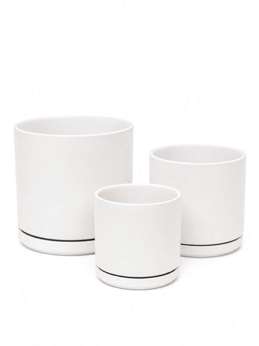 MACETA CERÁMICA Blanca con Plato Minimalista MACETA CERÁMICA Blanca con Plato Minimalista